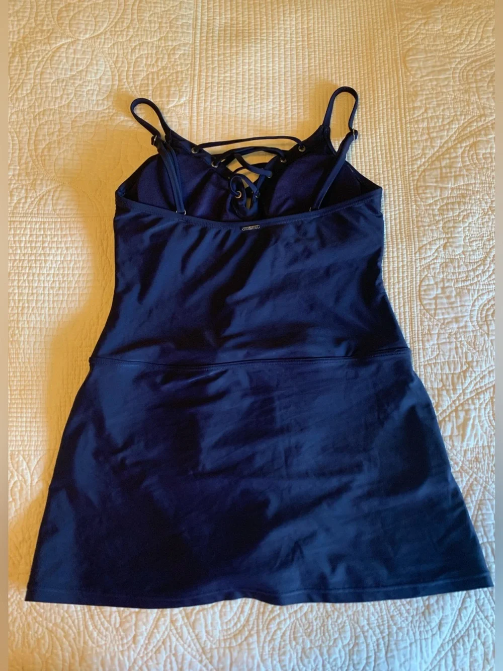 Nautica navy blue Lattice-Detail One-Piece Swim Dress